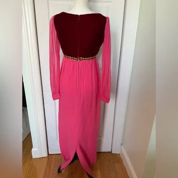 1970s Fuchsia Pink and Red Velvet Holiday Cottagecore Maxi Dress - Picture 9 of 15